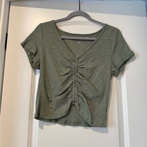American Eagle Outfitters Olive Green Ruched Crop Top